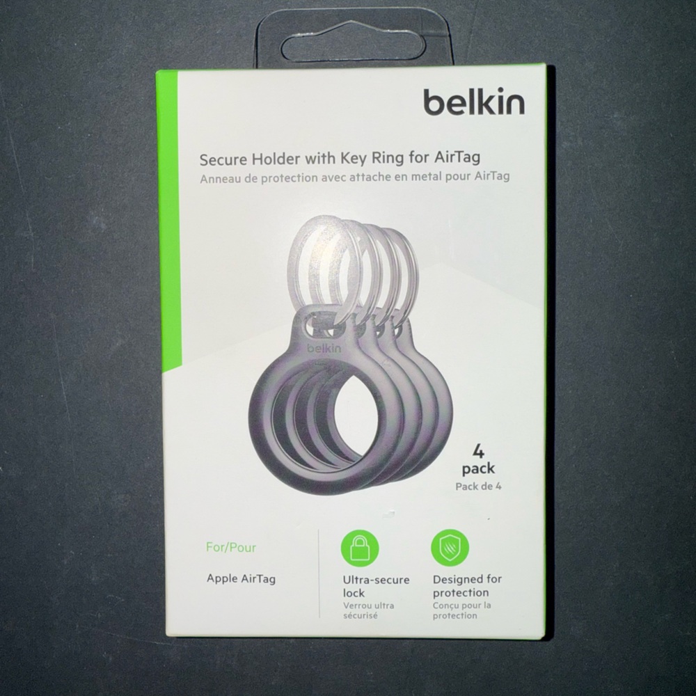New✨Belkin AirTag Holder with Key Ring - Black SET OF FOUR